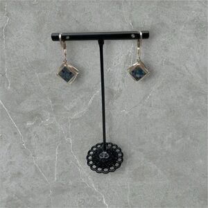 Platinum over 925 Silver Mosaic Opal Dangle Earrings